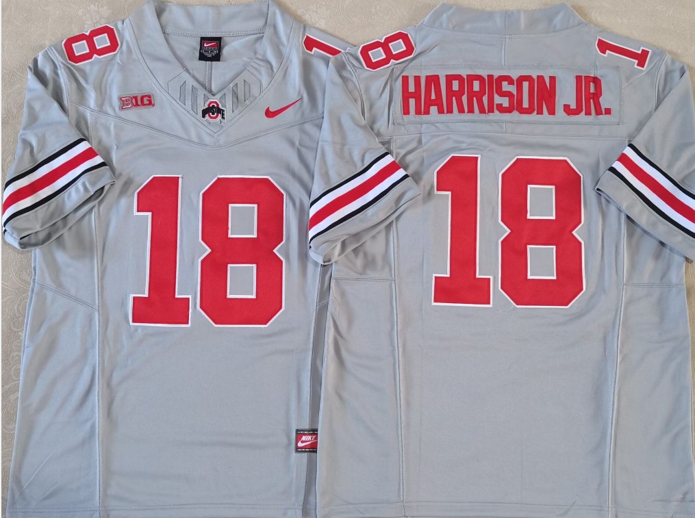 Men's Ohio State Buckeyes Marvin Harrison JR #18 Gray Jersey